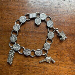 Vintage Sarah Coventry Western Frontier Charm Bracelet 6.5” Petite Silver Tone